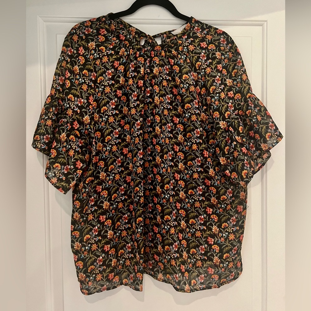 LOFT, size L flower sheer blouse